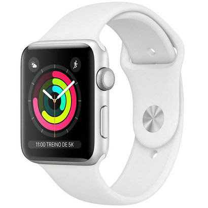 Apple Watch Series 3, GPS, 38 mm, Alumínio Prata, Pulseira Esportiva Branca (MTEY2BZ/A)