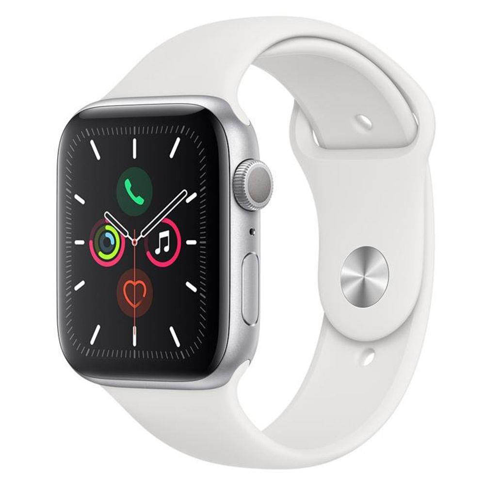 Apple Watch Series 5 GPS, 44 mm, Alumínio Prata, Pulseira Esportiva Branca e Fecho Clássico (MWVD2BZ/A)