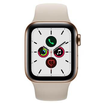 Apple Watch Series 5 Cellular + GPS, 40 mm, Aço Inoxidável Dourado, Pulseira Esportiva Cinza e Fecho Clássico (MWX62BZ/A)