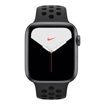 Apple Watch Nike+ Series 5 GPS, 44 mm, Alumínio Cinza Espacial, Esportiva Nike Preto / Cinza-carvão e Fecho Clássico (MX3W2BZ/A)