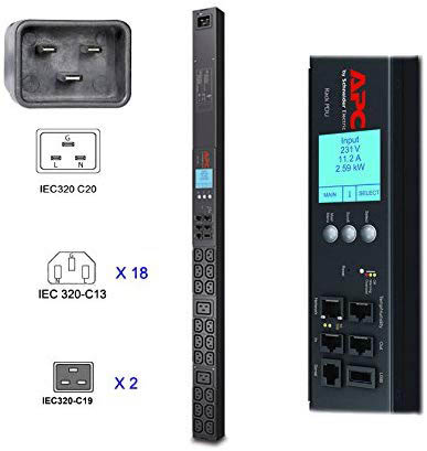 PDU VERT COM MEDIDORES 230V 16A ENT C20 E SAI (18)C13 E (2)C19 (AP8858)